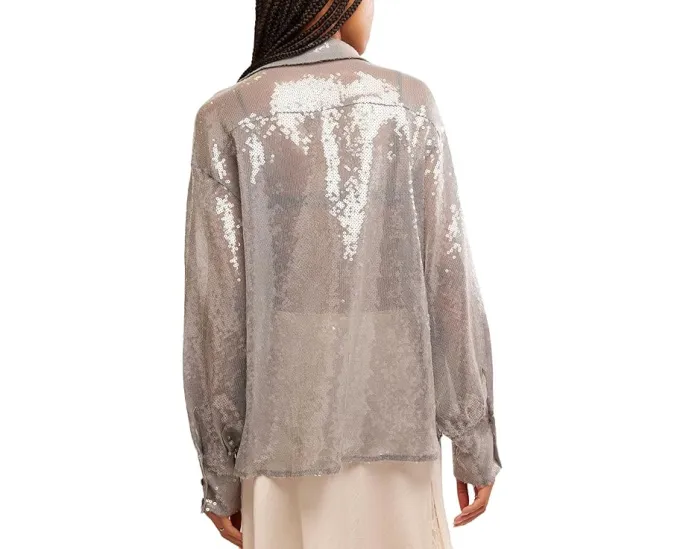 Рубашка Free People Disco Margartia с воротником и длинными рукавами