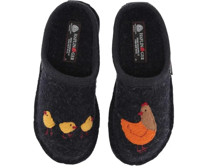 Тапочки Haflinger Gallina с вышивкой курицы и цыплят на войлочном верх
