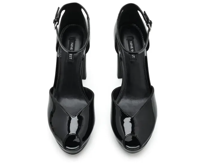 Лодочки Nine West Keela с блочным каблуком глянцевые лакированные черные