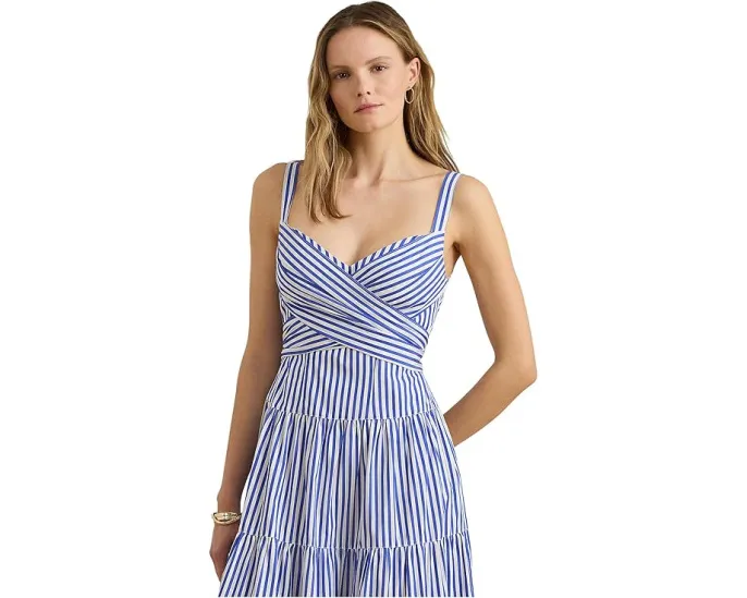 Платье Striped Cotton Broadcloth Tiered в полоску с запахом Lauren Ralph Lauren