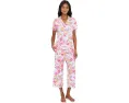 Petite Short Sleeve Notch Top & Capri Pajama Set