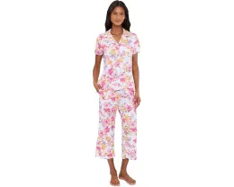 Petite Short Sleeve Notch Top & Capri Pajama Set