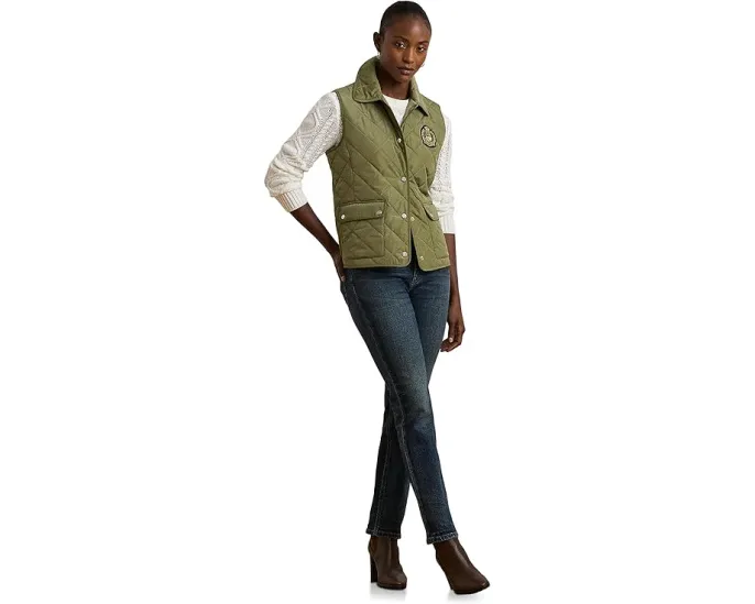 Жилет Lauren Ralph Lauren Quilt Vest W Crest 22 дюйма стеганый с логотипом