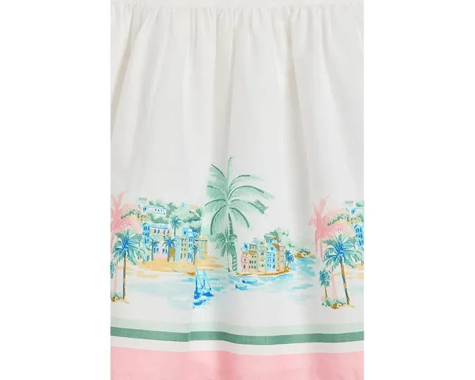 Платье Border Print Dress с рюшами и квадратным вырезом