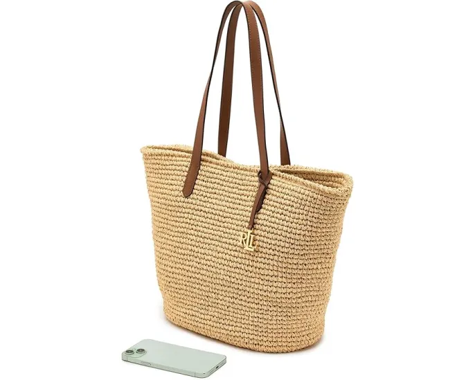 Большая сумка-тоут Lauren Ralph Lauren Lainey из крученой соломки с кожаными деталями