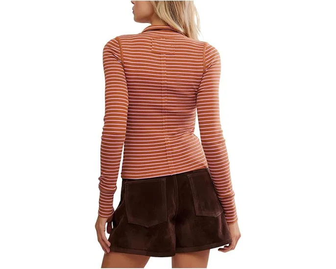 Хенли Free People Lake в полоску с широким воротником и планкой на пуговицах