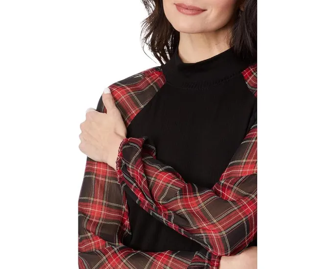 Топ Tommy Hilfiger с длинным рукавом и комбинированными материалами в клетку