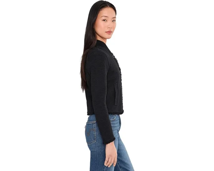 Куртка-бомбер NIC+ZOE Petite из смесового трикотажа с отделкой бахромой