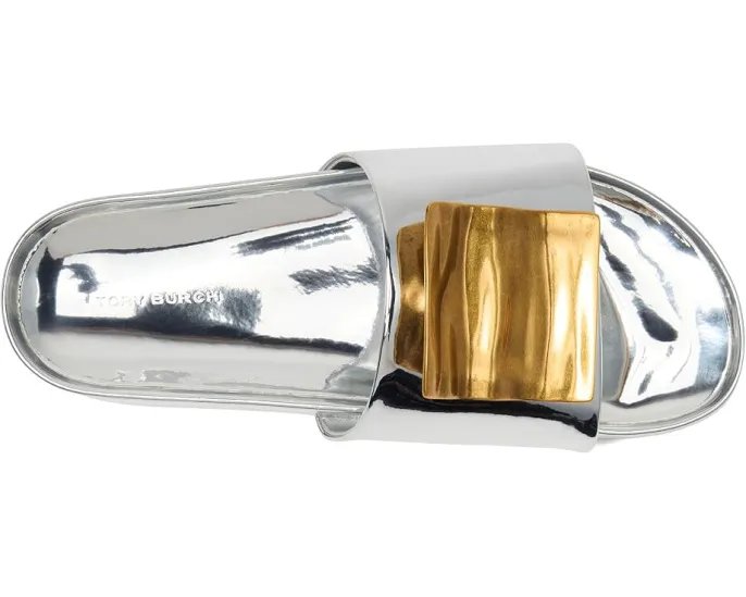 Сандалии Patos Mismatch Hammered Slide от Tory Burch с металлическим декором и платформой