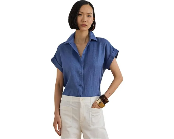 Рубашка Lauren Ralph Lauren Petite из льна с коротким рукавом