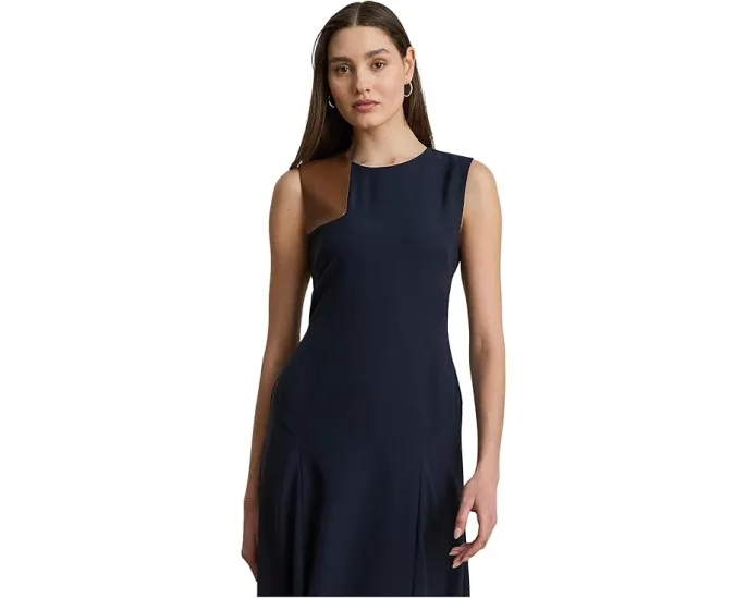 Платье из жоржета с отделкой под кожу Lauren Ralph Lauren