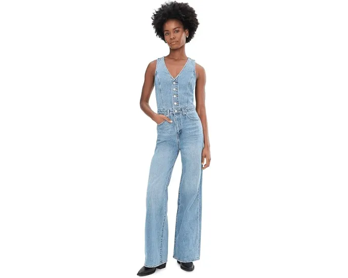 Levi's Denim Vest Wideleg Jumpsuit комбинезон без рукавов с широкими брючинами и V-образным вырезом