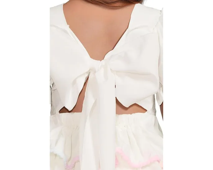 Белое платье White Rainbow Tier с разноцветными ярусами и бантом Lola and The Boys