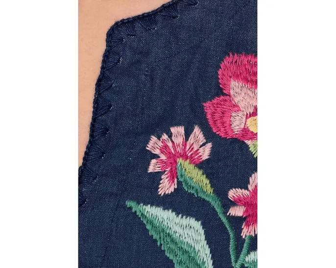 Блуза Split-Neck Linen Johnny Was с цветочным принтом