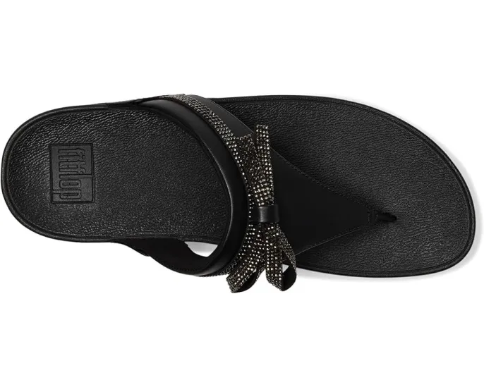 Сандалии FitFlop Lulu Glitz-bow с кожаным верхом и стразовым бантом