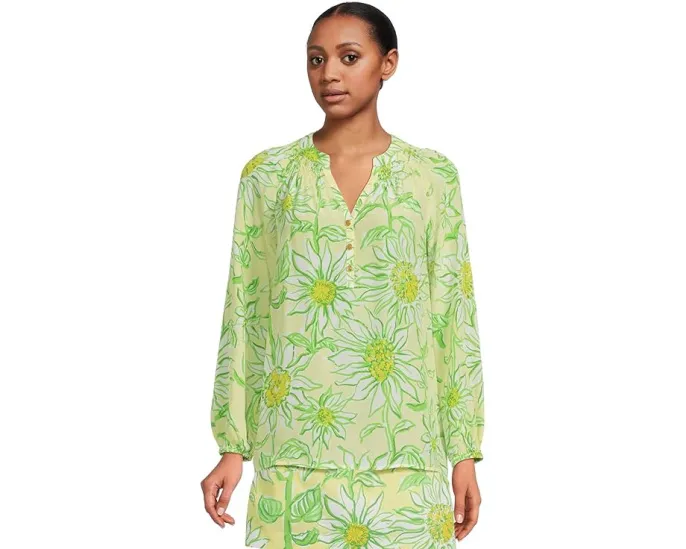 Блуза свободного кроя Elsa Top от Lilly Pulitzer из струящегося шелка с воротником на резинке