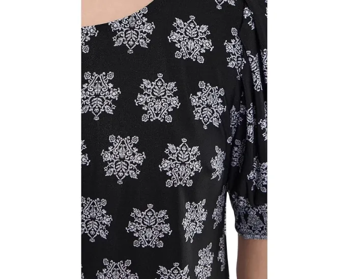Elbow Sleeve Shirred Crew Neck Knit Top