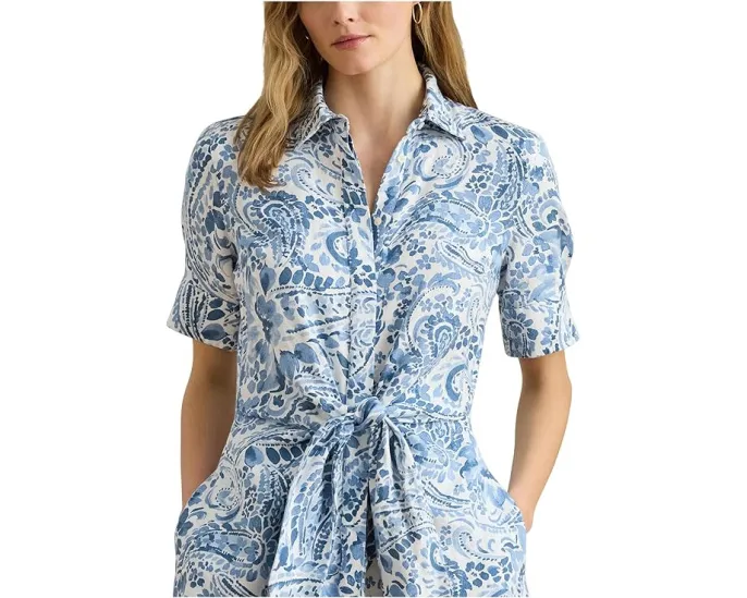 Платье-рубашка Льняное с поясом и пайсли Paisley Tie-Front Lauren Ralph Lauren