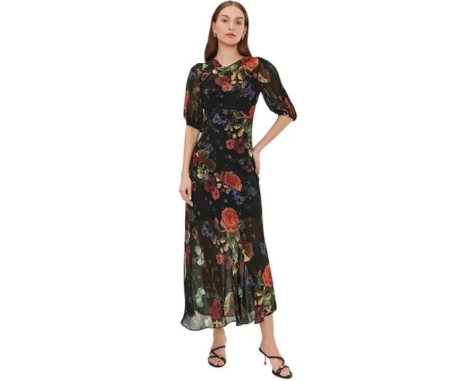 AllSaints платье Tiwa миди с цветочным принтом и капюшоном