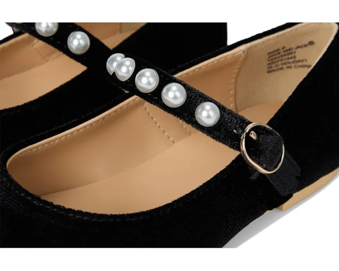 Детские бархатные балетки Janie and Jack с жемчужным декором и круглым мысом