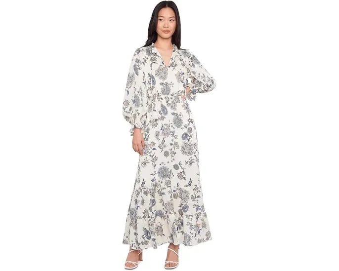 Макси-платье Vince Camuto с V-образным вырезом и длинными рукавами