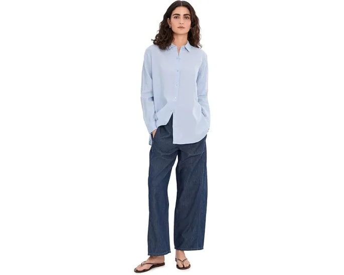 Длинная рубашка Eileen Fisher из органического льна с классическим воротником