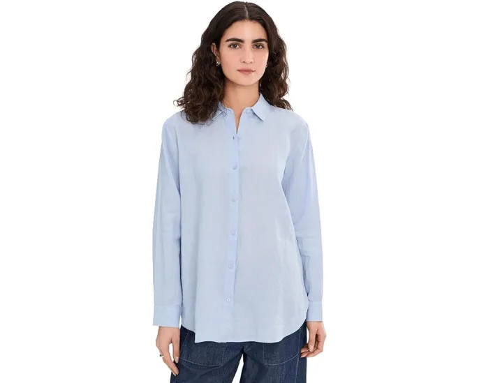 Длинная рубашка Eileen Fisher из органического льна с классическим воротником