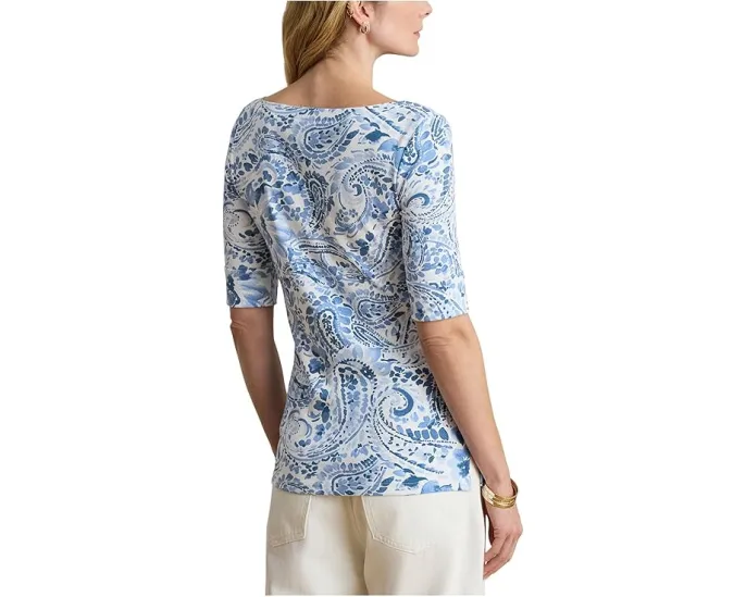 Paisley Stretch Cotton Boatneck Tee