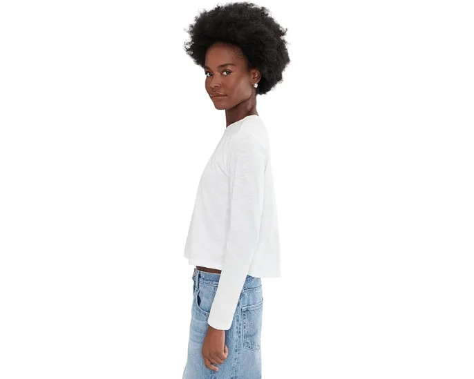 Укороченная футболка Lilla P Cropped Boyfriend с длинным рукавом и свободным кроем