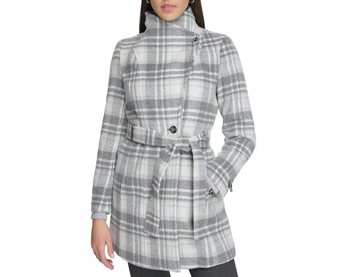 Шерстяное пальто Calvin Klein с поясом и воротником шалью