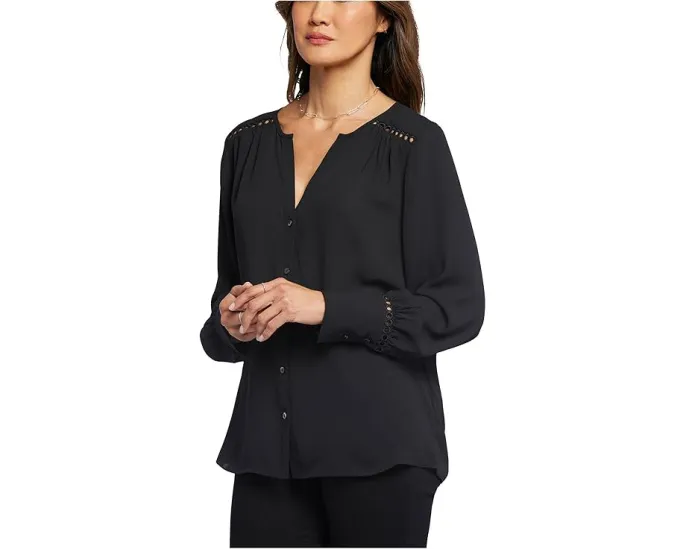 Блуза NYDJ Liliana Lace Peasant с кружевными вставками и длинными рукавами