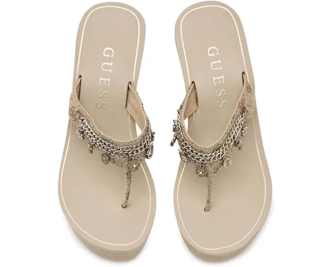 Сандалии GUESS Sutton с клиновидным каблуком и декоративными цепочками