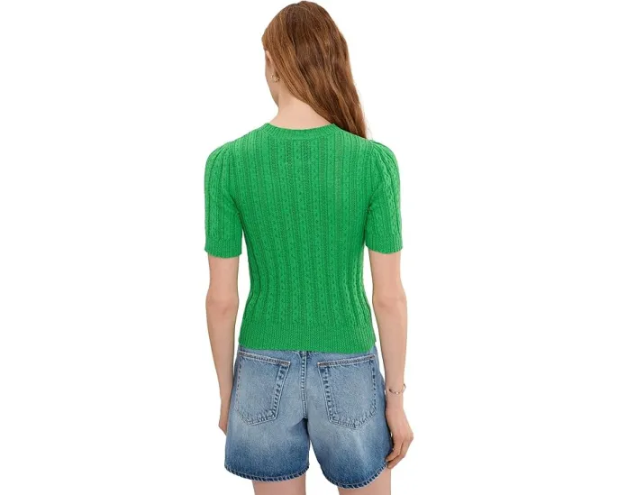 Пуловер Arden Pointelle с короткими рукавами буф и круглой горловиной от 525 america