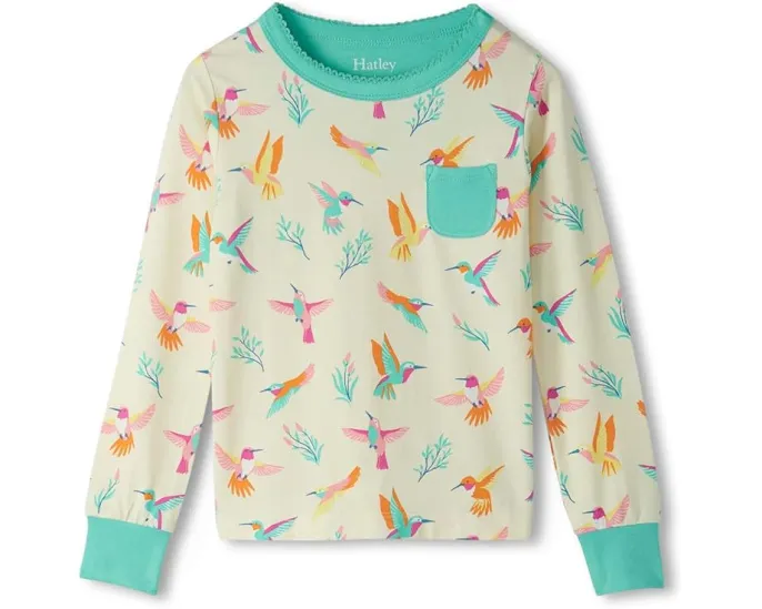 Пижамный комплект Hatley Kids Springtime Hummingbirds Bamboo с длинным рукавом
