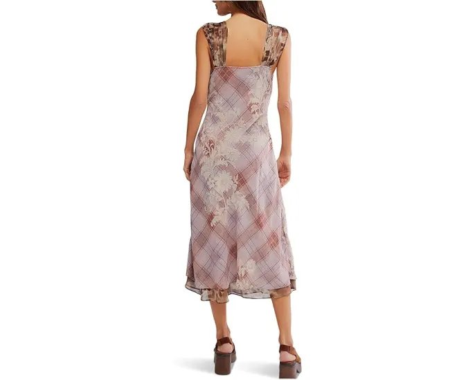 Платье миди Free People Morning Dew с квадратным вырезом и смешанным принтом