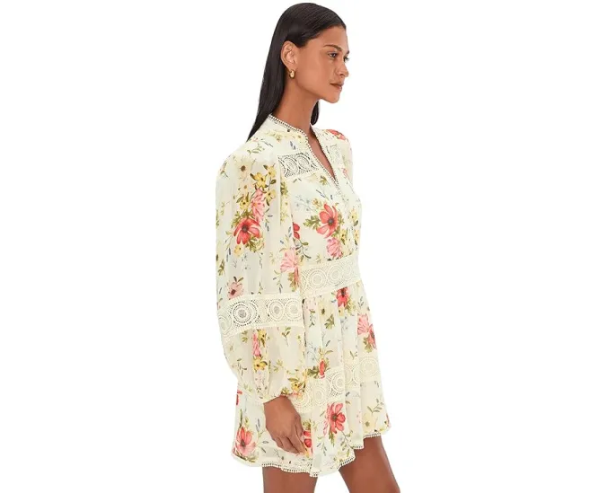 Мини-платье Avec Les Filles с длинным рукавом и вставками из кружева