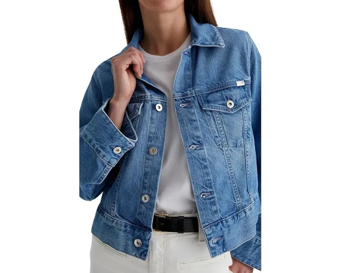 Короткая куртка-косуха Isa Cropped Trucker от AG Jeans из хлопка с регулируемым поясом