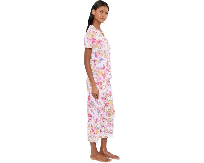 Petite Short Sleeve Notch Top & Capri Pajama Set