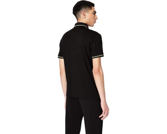 Поло Armani Exchange Black Gold Logo Patch с контрастной отделкой