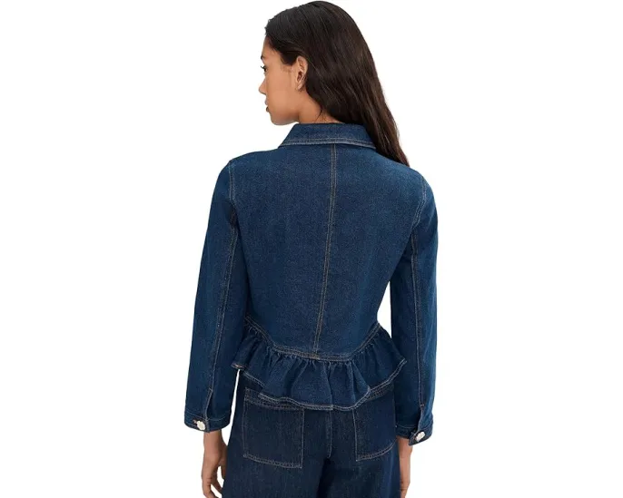 Джинсовая куртка CeCe с воротником и баской для женственного силуэта