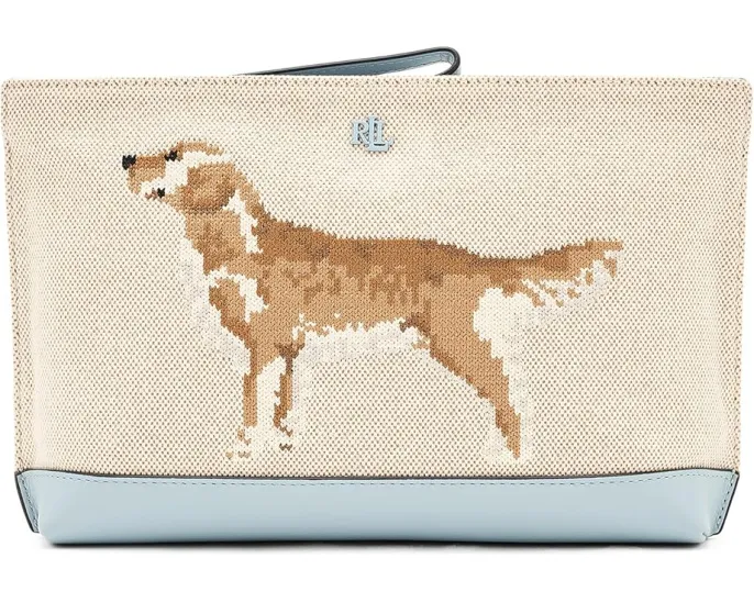 Большая сумка-косметичка Lauren Ralph Lauren из холста с вышивкой собачки