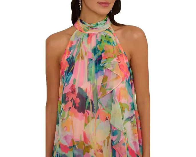 Платье-трапеция Print Chiffon с запахом и рюшами от Adrianna Papell