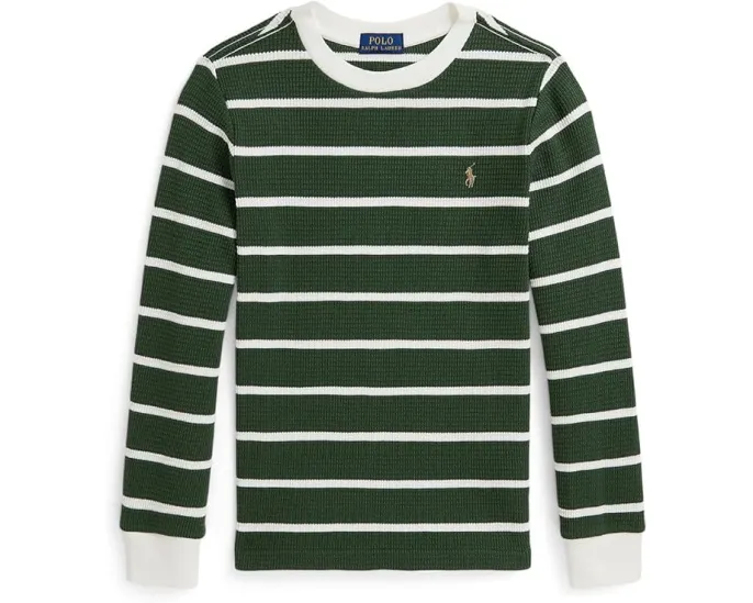 Хлопковая футболка в полоску Waffle с длинным рукавом Polo Ralph Lauren Kids для малышей и младших детей