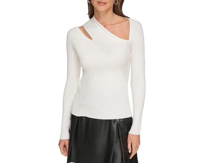 Свитер DKNY Long Sleeve Ribbed Cutout с асимметричным вырезом