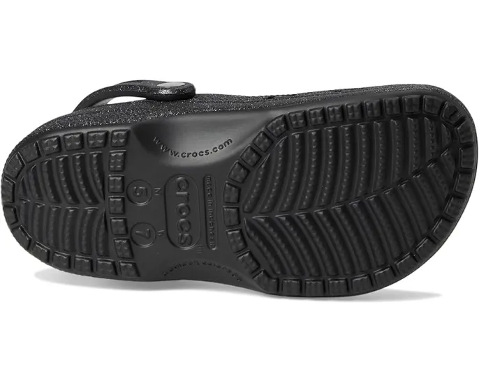Кроксы Classic Clog с блестками и регулируемым ремешком