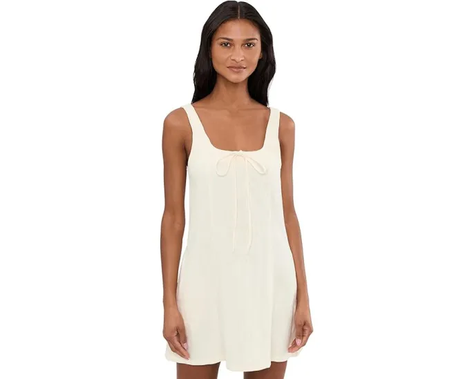 Chalk Mark A Line Flare Linen Dress in Beige