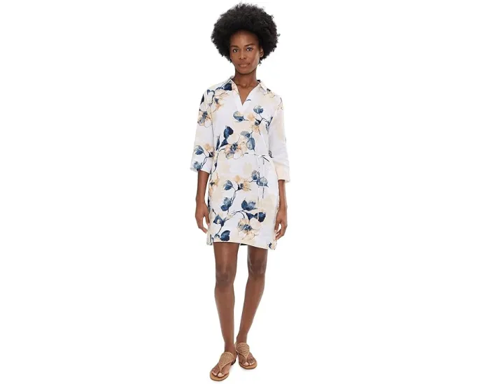 Платье-трапеция Tommy Bahama Beleza Blossom с рукавом 3/4 и воротником