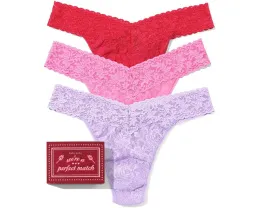 Трусы танга Hanky Panky Signature Lace Low Rise 3 шт с хлопковой ластовицей