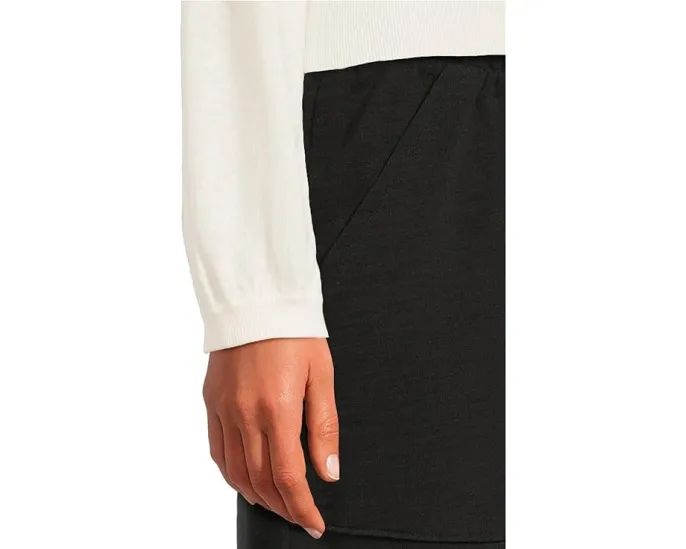 Свитер Lilla P Shirred Sleeve Crew Neck с длинными рукавами и контрастной отделкой