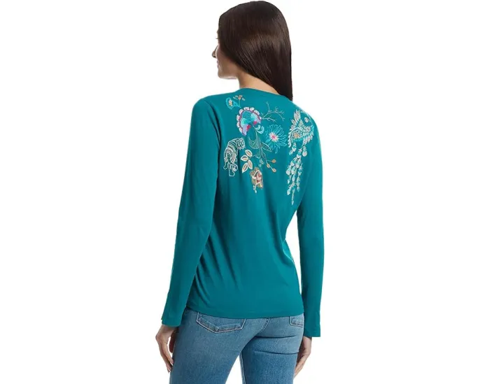 Футболка Split Jersey с цветочной вышивкой Johnny Was